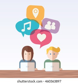 Social Media, network people with computers vector illustration
