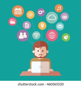 Social Media network people with computers vector illustration
