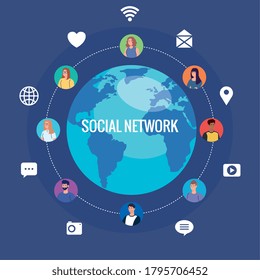 social media network, people connected for digital, interactive, communicate and global concept vector illustration design