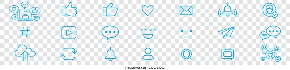 Social Media Social Network Service Icon collection set line editable stroke icons. 