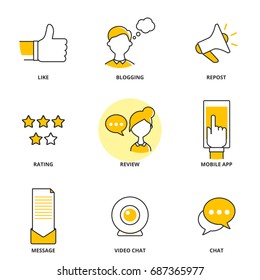 Social media and network set of vector icons