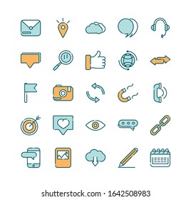 social media network technology multimedia line and fill vector illustration