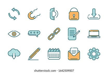 social media network technology multimedia line and fill vector illustration