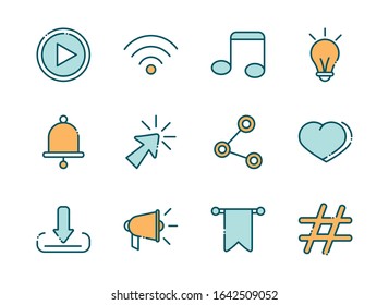 social media network technology multimedia line and fill vector illustration