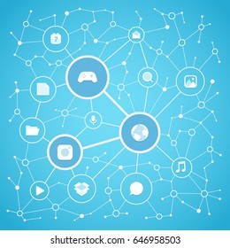 Social media network vector concept. Abstract communication scheme of modern global network