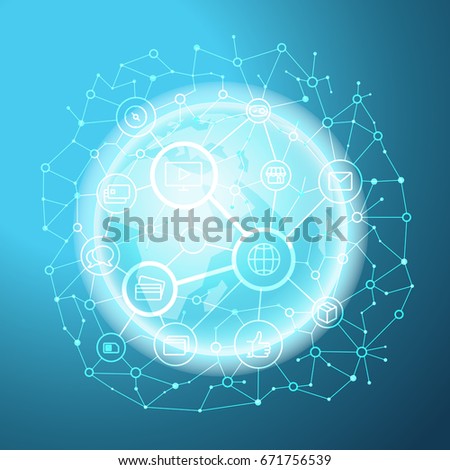 Social media network vector concept. Abstract communication scheme on the Earth