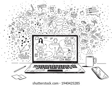 Social media network vector hand drawn doodles