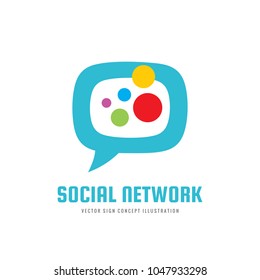 Social media network - vector logo template concept illustration. Message communication creative abstract sign. Speech bubble icon. Chat talking symbol. Graphic design element