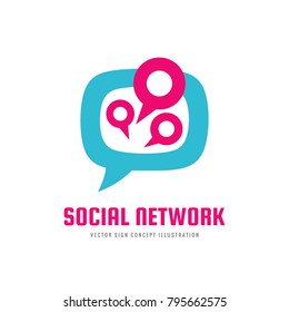 Social media network - vector logo template concept illustration. Message communication creative abstract sign. Speech bubble icon. Chat talking symbol. Graphic design element. 