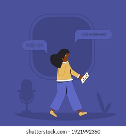 Social Media-Networking-App. Audio-Chat. Sprechen Sie mit Freunden mit Stimme und Telefon. Online-Konferenz mit verschiedenen Leuten. Vektorgrafik-Illustrator.