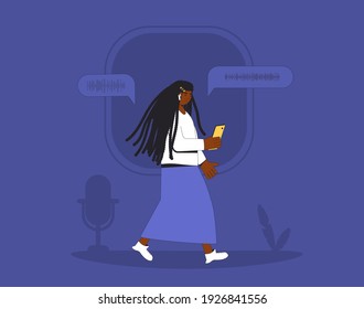 Social media networking app. Audio chat. Talking with friends with voice and phone. Online conference with different people. Vector illustrator.
