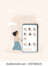 Social media networking app. Audio chat. Talking with friends with voice and phone. Online conference with different people. Vector illustrator.