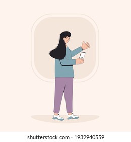 Social media networking app. Audio chat. Talking with friends with voice and phone. Online conference with different people. Vector illustrator.