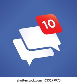 Social media networking (Facebook, Vkontakte, Twitter) new message / comment notification icon number. Concepts: Online chat, communication, messaging, internet relationships, friendship, blogging