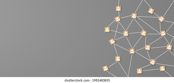 Social Media networking icons on a plain background. Interconnected web of social media profiles for job search and business.
