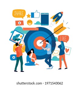 Social media, social networking, online community, video and photo sharing, communication, chatting and messaging flat vector illustration design for mobile and web graphics