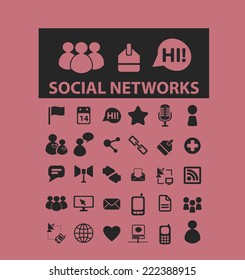 social media, networks black icons, signs, illustrations set, vector