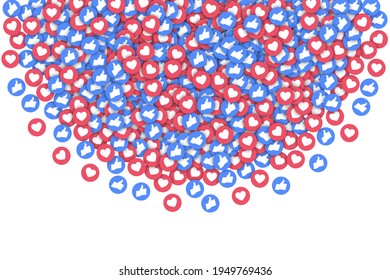 Social Media Networks Blue and Red Like Icons Thumbs Up And Hearts Facebook Vector Abstract Background