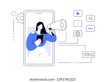 Social media news and tips abstract concept vector illustration. Social media marketing, algorithm news, promote profile, engagement tips, latest updates, content advice abstract metaphor.