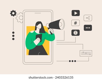Social media news and tips abstract concept vector illustration. Social media marketing, algorithm news, promote profile, engagement tips, latest updates, content advice abstract metaphor.
