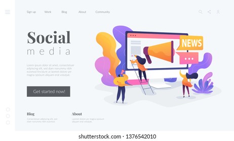 Social media, news tips, IoT and smart city concept. Website homepage interface UI template. Landing web page with infographic concept hero header image.