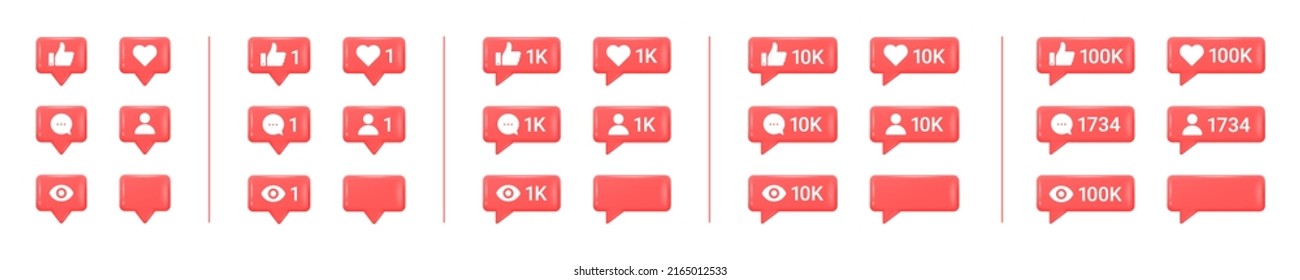 Social Media Notification 3d Icons Set Stock Vector Royalty Free 2165012533 Shutterstock 