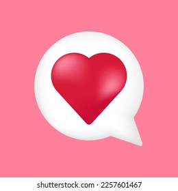 Social media notification 3d love like heart icon in white pin isolated on pink background with 3d bubble concept. Vector illustration