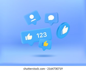 Las notificaciones de los medios sociales son burbujas de fondo azul. 3.ᵉʳ concepto vectorial