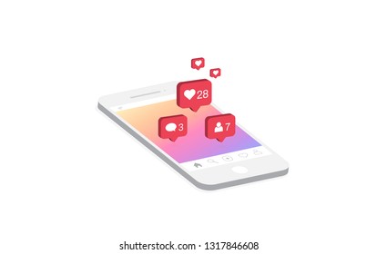 Social media notification icon. Follow, New comments, Like icon. 3d isometric modern design, Vector illustration