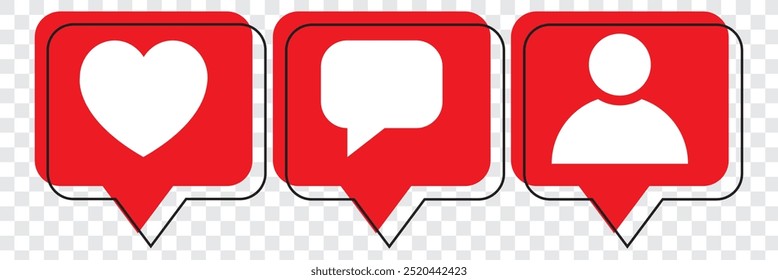 Social media notification icon. Follow, comment, like icon. Vector illustration. EPS 10.