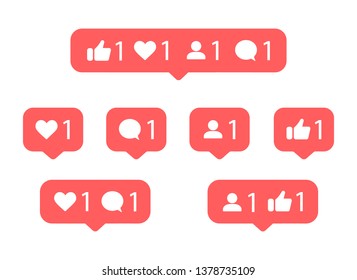 Social media notification icon. Like,  thumbs up, comment, follower.