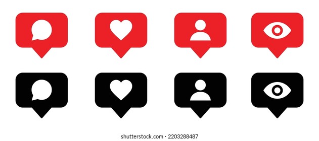 Social Media Notification Icon. Social Media Like, Comment, Added, Follower Icon, Vector Illustration