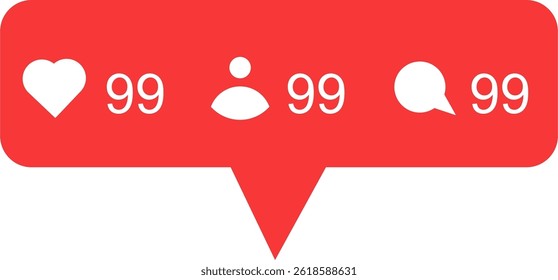 Social media notification icons set featuring like, follower, and comment alerts in a modern flat design. Perfect for digital marketing, influencer promotion, and mobile app UI elements.