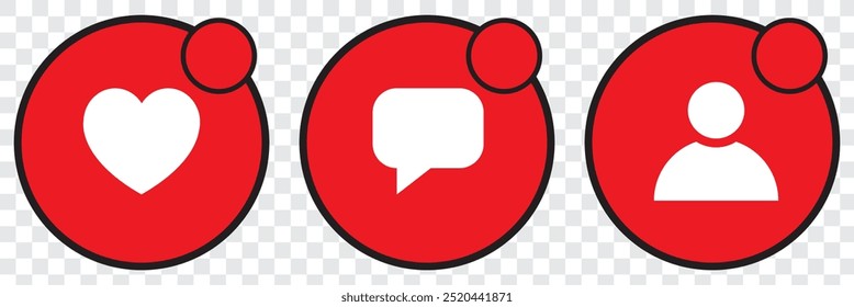 Social media notification icons in speech bubbles like love comment follower seen icon. EPS 10.