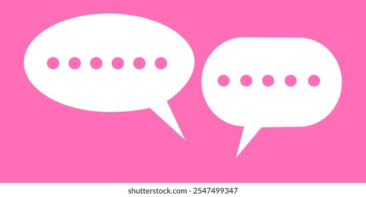 Ícones de notificação de mídias sociais, bolhas de fala brancas no fundo rosa.