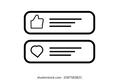 social media notification message and like button icons for ui ux and website design