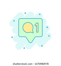 Social media notification sign icon in comic style. Like, comment, follow vector cartoon illustration on white isolated background. Click button business concept splash effect.