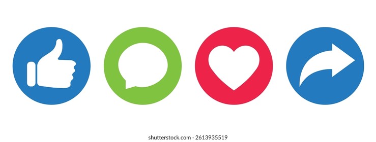 Social media notification vector icon set. Repost, heart, like icon