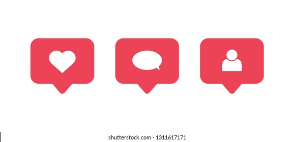 Social media notifications icons. Like, comment, follow icon. Social network app symbol. Vector illustration