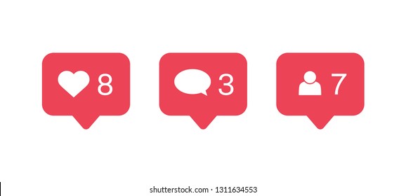 Social media notifications icons. Like, comment, follow icon. Vector illustration