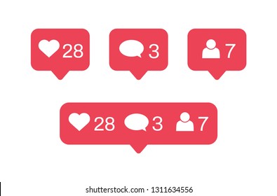 Social media notifications icons. Like, comment, follow icon. Vector illustration