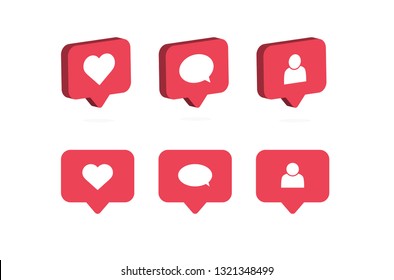 Social media notifications icons. Like, comment, follow icon. Vector illustration