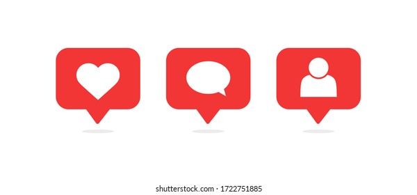 Social Media Notifications Icons. Like, Comment, Follow Icon. Vector Illustration