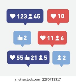 Social media notifications icons set . like, follower, comment. Vector illustration