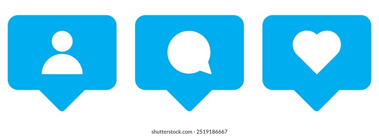 Social media notifications icons set in blue.