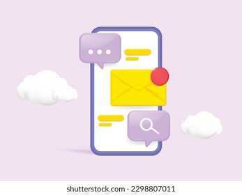 Social media on mobile 3d, online social communication concept. 3D Communication concept on white background. Social networking, 3d render cartoon vector design.