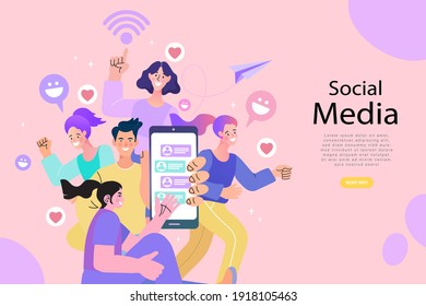 Social media on mobile concept. Flat style minimal vector illustration.