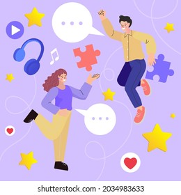 Social media on mobile concept. Business Team building or global social network. People connecting all over the world. Flat style minimal vector illustration.