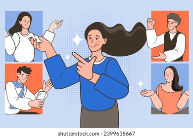 Social media on mobile concept. Online chat man and woman. social network concept. Chat easily landing page website. Social Network. video conferencing at home. illustration vector flat design.