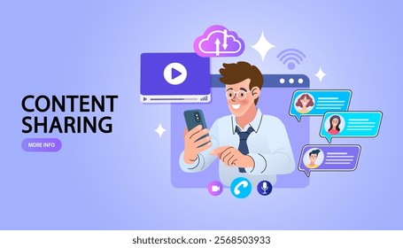 Social media on mobile concept. Flat style minimal vector illustration.